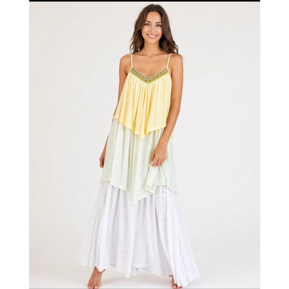 Pitusa Tiered Maxi Dress Cheetah Print Boho Beach Sundress L NWT